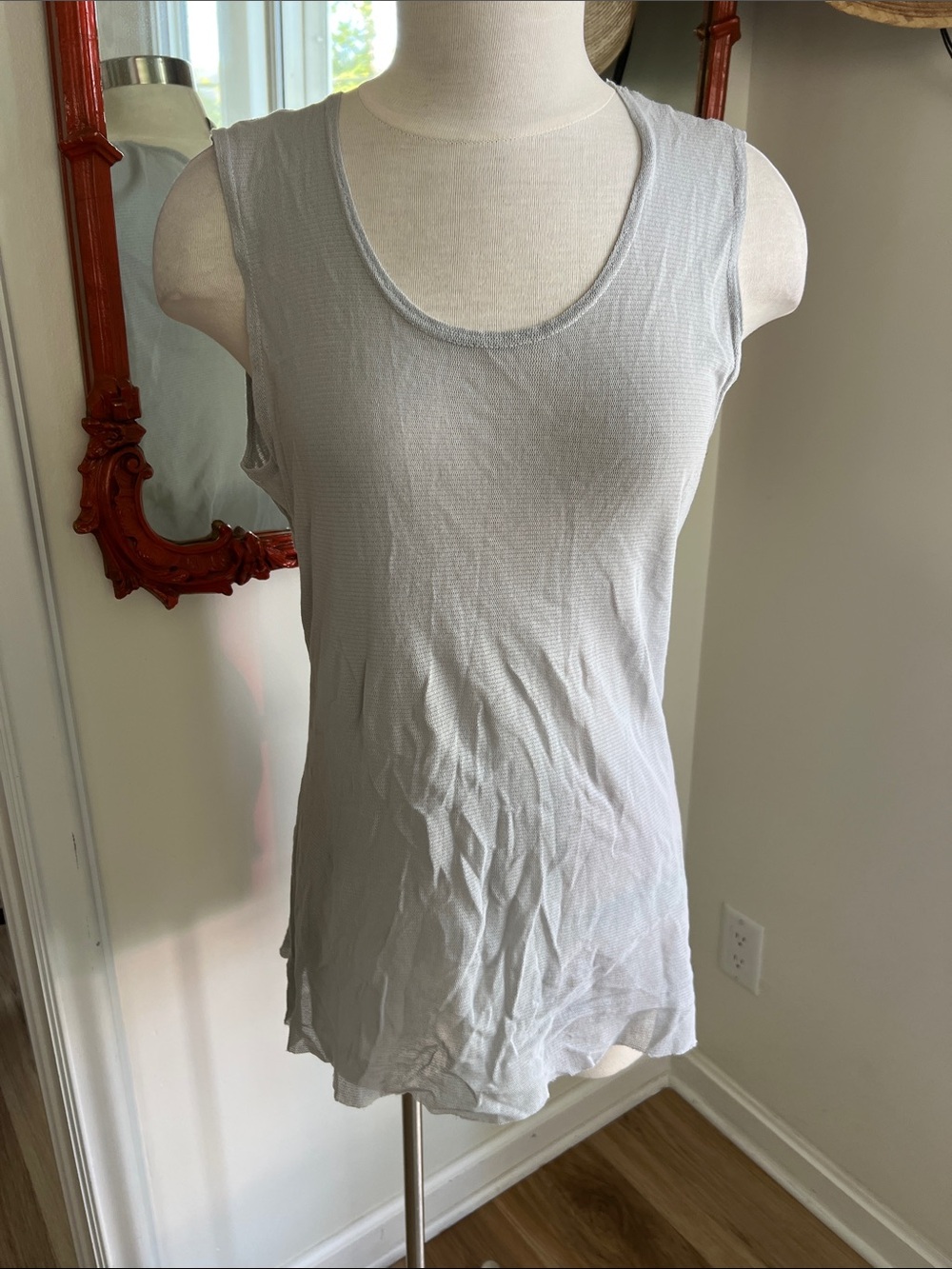 Light Gray Sleeveless Scoop Neck Soft Mesh  Mini Dress/top  by Cynthia Ashby